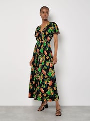 Apricot Black Graphic Print Tropical Wrap Maxi Dress - Image 4 of 5