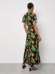 Apricot Black Graphic Print Tropical Wrap Maxi Dress - Image 5 of 5