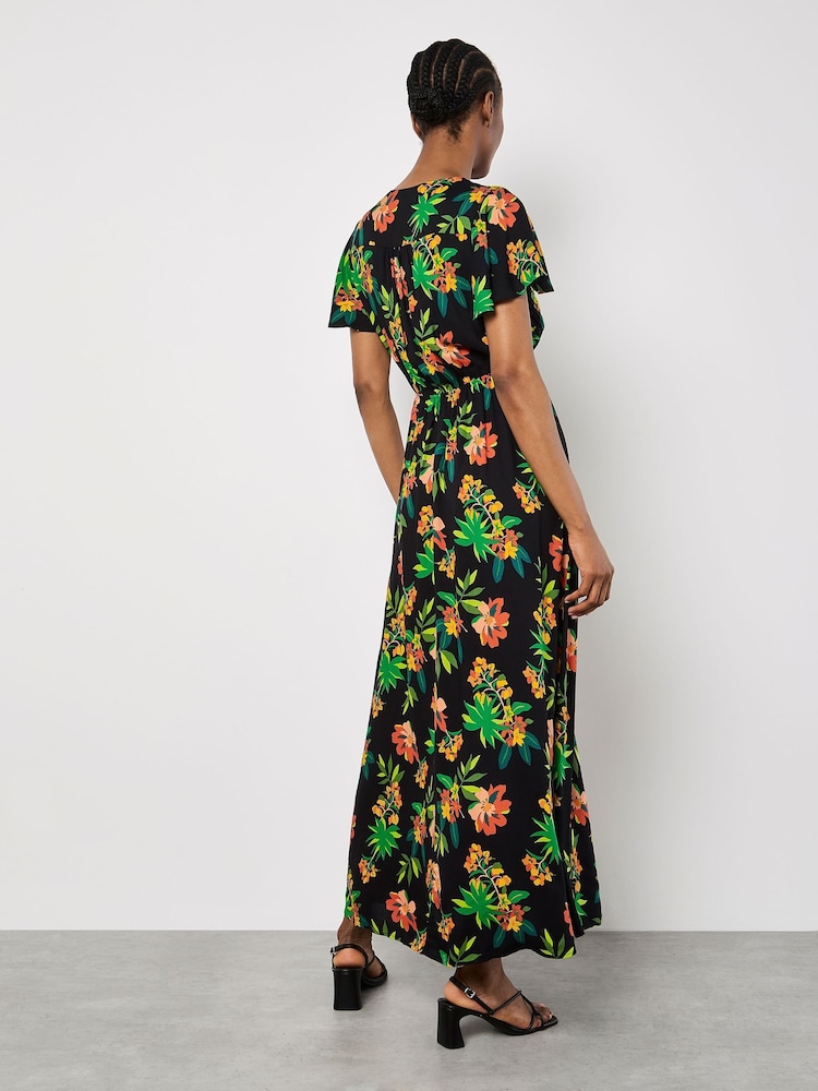 Apricot Black Graphic Print Tropical Wrap Maxi Dress - Image 5 of 5 Apricot Black Graphic Print Tropical Wrap Maxi Dress - Image 5 of 5
