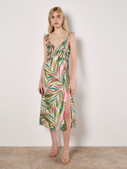 Apricot Green Palm Print Ruffle Midi Dress - Image 1 of 4