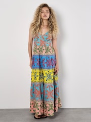 Apricot Yellow Multi Tier Pineapple Print 100% Cotton Dress - Image 1 of 4
