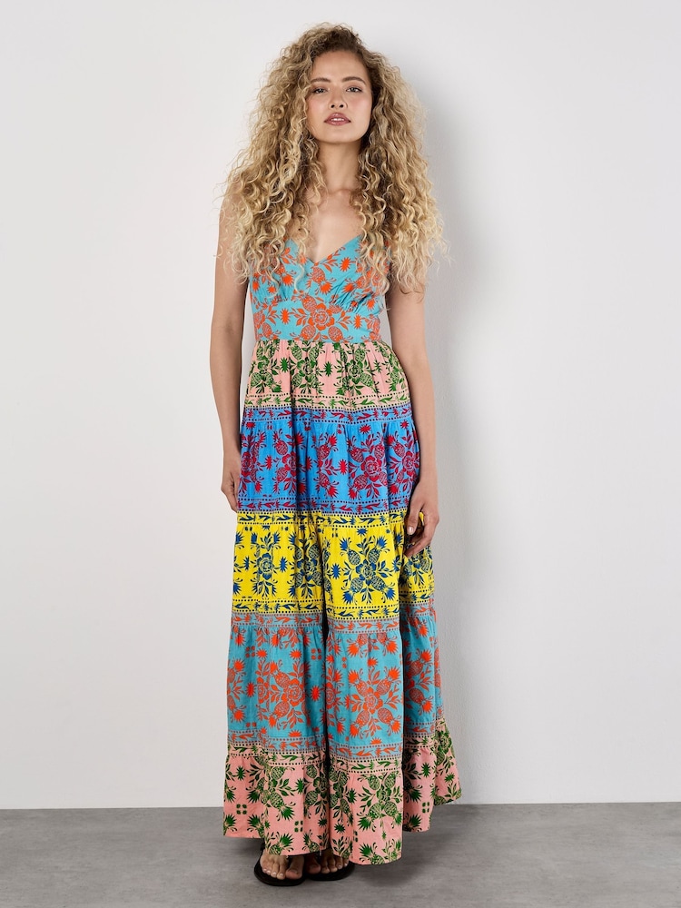 Apricot Yellow Multi Tier Pineapple Print 100% Cotton Dress - Image 1 of 4