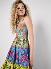 Apricot Yellow Multi Tier Pineapple Print 100% Cotton Dress - Image 2 of 4