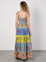 Apricot Yellow Multi Tier Pineapple Print 100% Cotton Dress - Image 3 of 4
