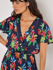 Apricot Blue Graphic Print Tropical Wrap Maxi Dress - Image 2 of 4