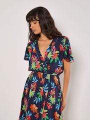 Apricot Blue Graphic Print Tropical Wrap Maxi Dress - Image 3 of 4