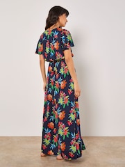 Apricot Blue Graphic Print Tropical Wrap Maxi Dress - Image 4 of 4