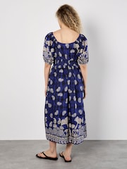 Apricot Blue Paisley Border Button Detail 100% Cotton Dress - Image 2 of 4