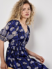 Apricot Blue Paisley Border Button Detail 100% Cotton Dress - Image 3 of 4