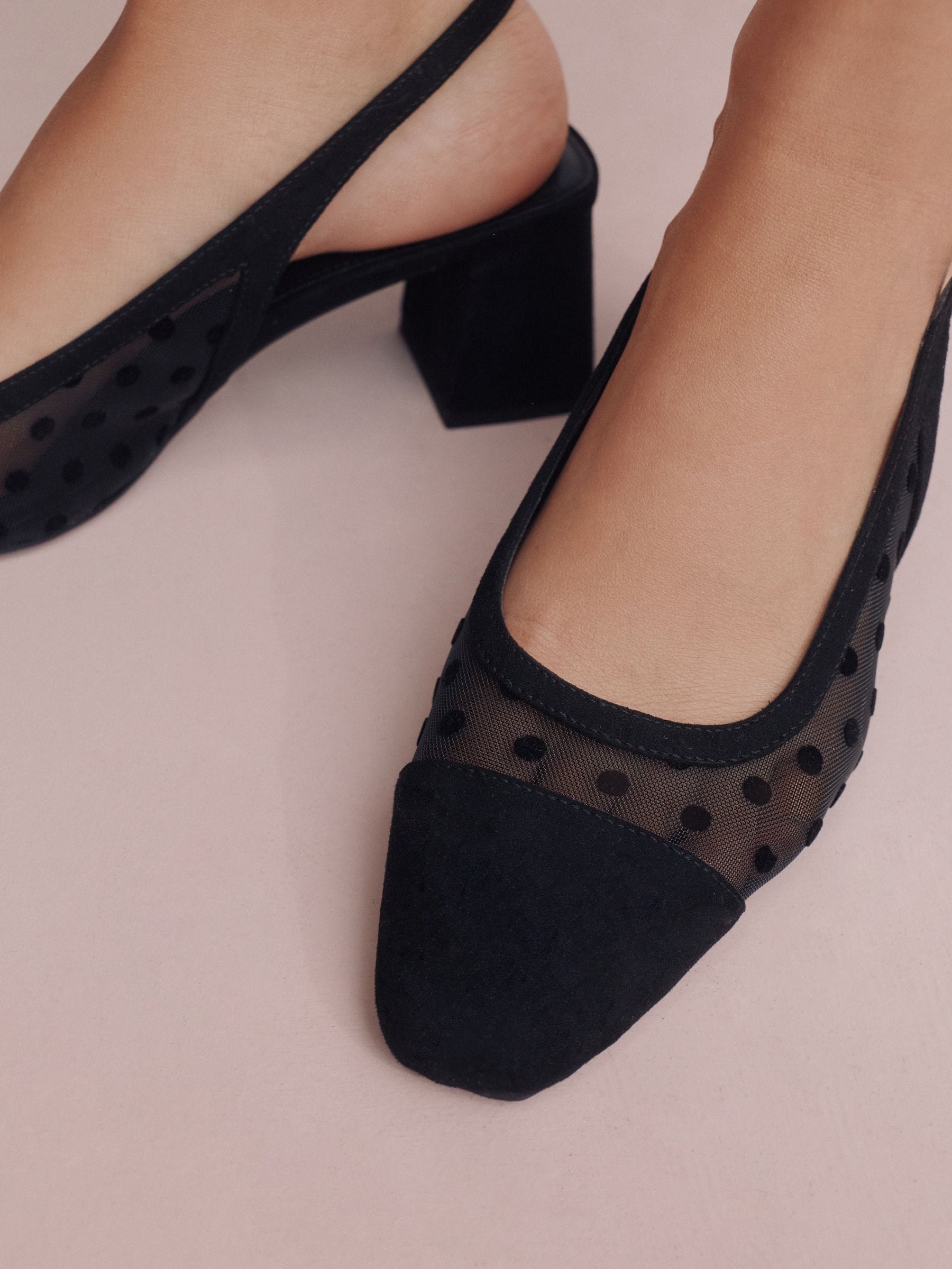 Buy Black Polkadot Forever Comfort® Square Toe Slingback Block