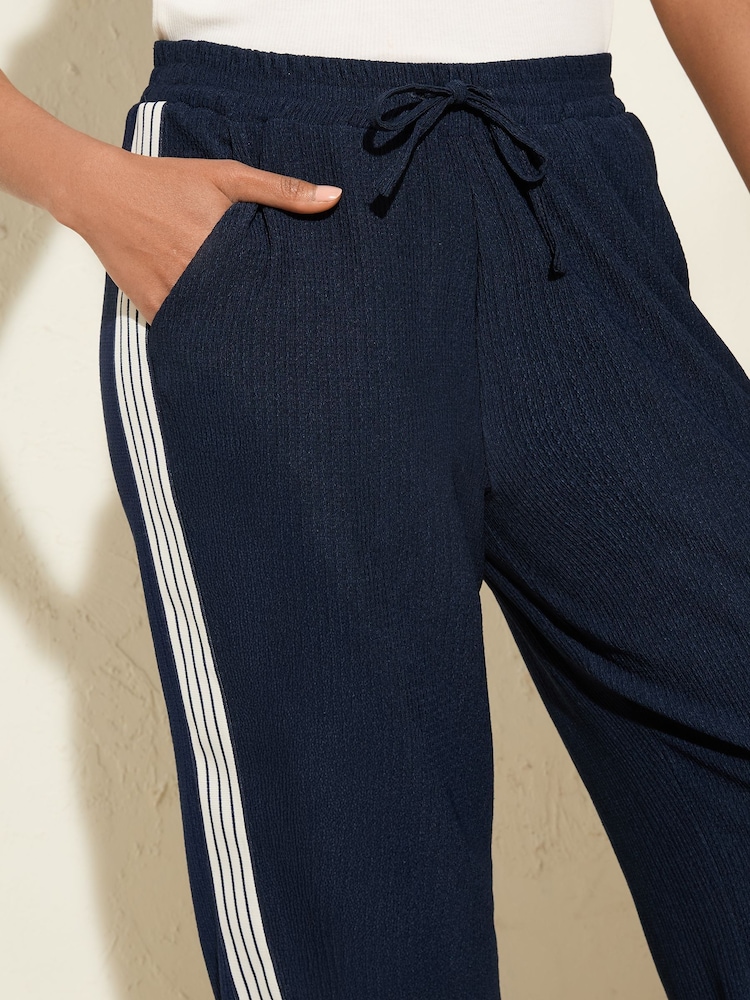 Friends Like These Navy Wide Leg Side Stripe Jersey Trousers - Image 2 of 4