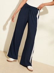 Friends Like These Navy Wide Leg Side Stripe Jersey Trousers - Image 3 of 4