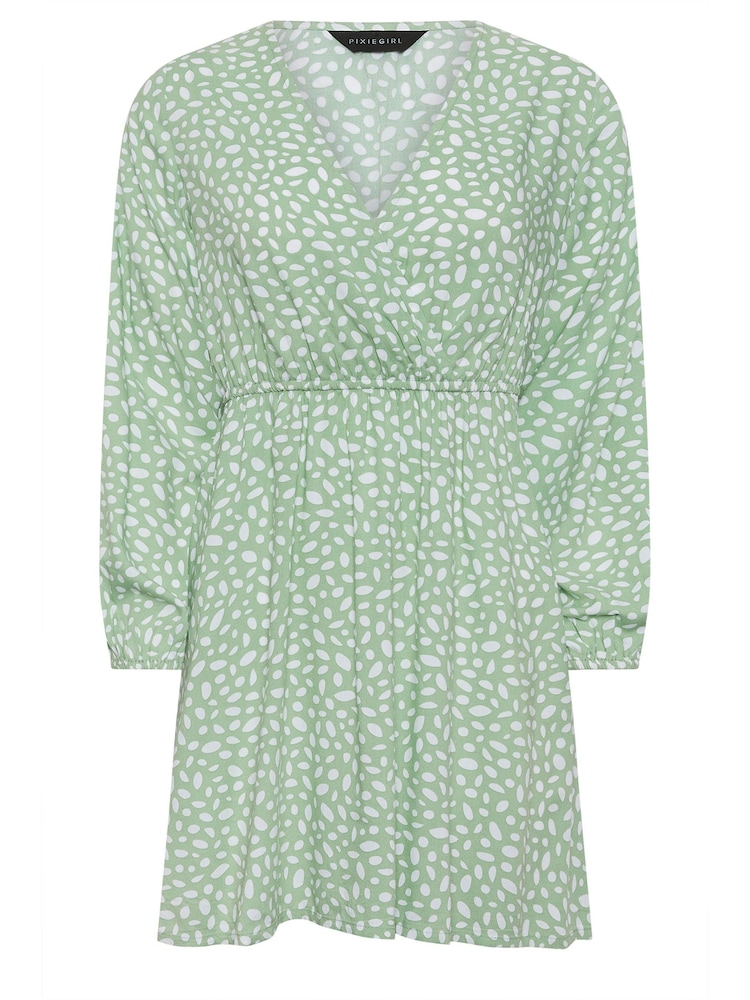 PixieGirl Petite Green Wrap Dress - Image 5 of 5