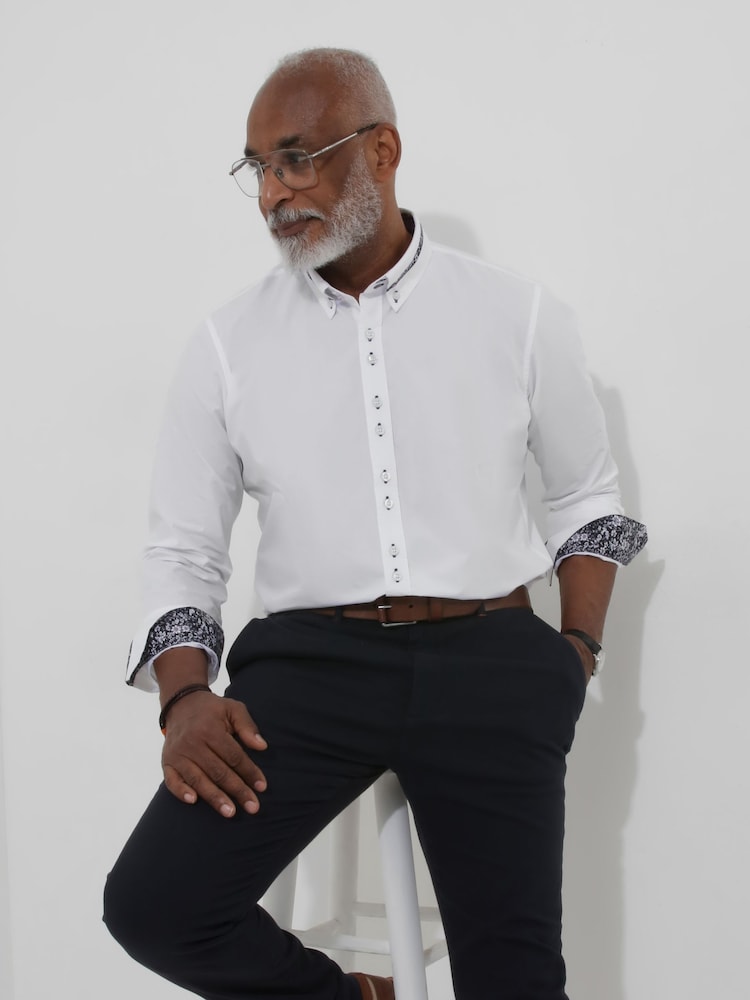 Joe Browns White 100% Cotton Floral Trim Smart Collared Shirt - Image 1 of 5 Joe Browns White 100% Cotton Floral Trim Smart Collared Shirt - Image 1 of 5