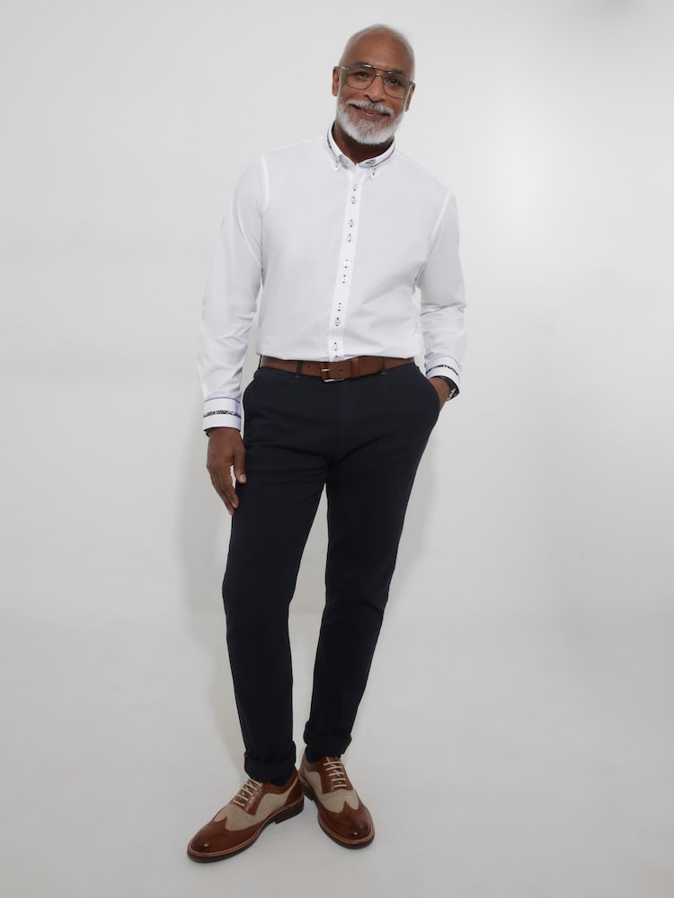 Joe Browns White 100% Cotton Floral Trim Smart Collared Shirt - Image 2 of 5 Joe Browns White 100% Cotton Floral Trim Smart Collared Shirt - Image 2 of 5