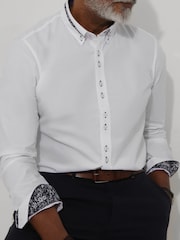 Joe Browns White 100% Cotton Floral Trim Smart Collared Shirt - Image 3 of 5