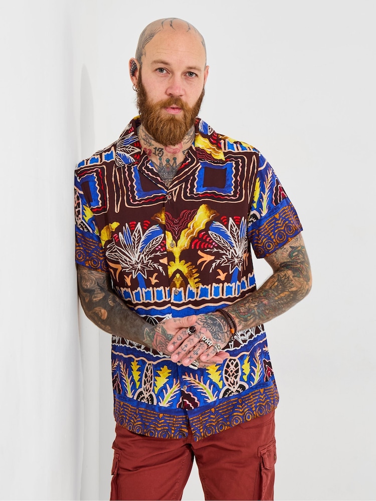 Joe Browns Purple Funky Summer Print Short Sleeve Shirt - Image 1 of 6