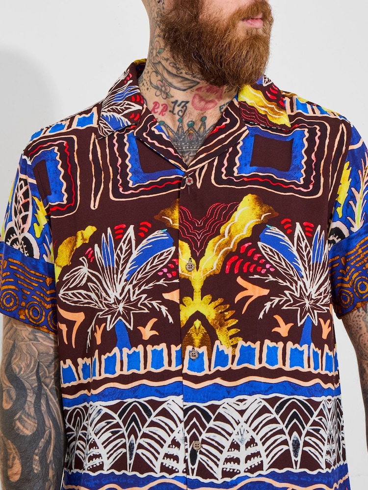 Joe Browns Purple Funky Summer Print Short Sleeve Shirt - Image 2 of 6