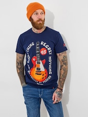 Joe Browns Blue 100% Cotton Bold Electric Guitar Graphic Short Sleeve T-Shirt - Image 1 of 5