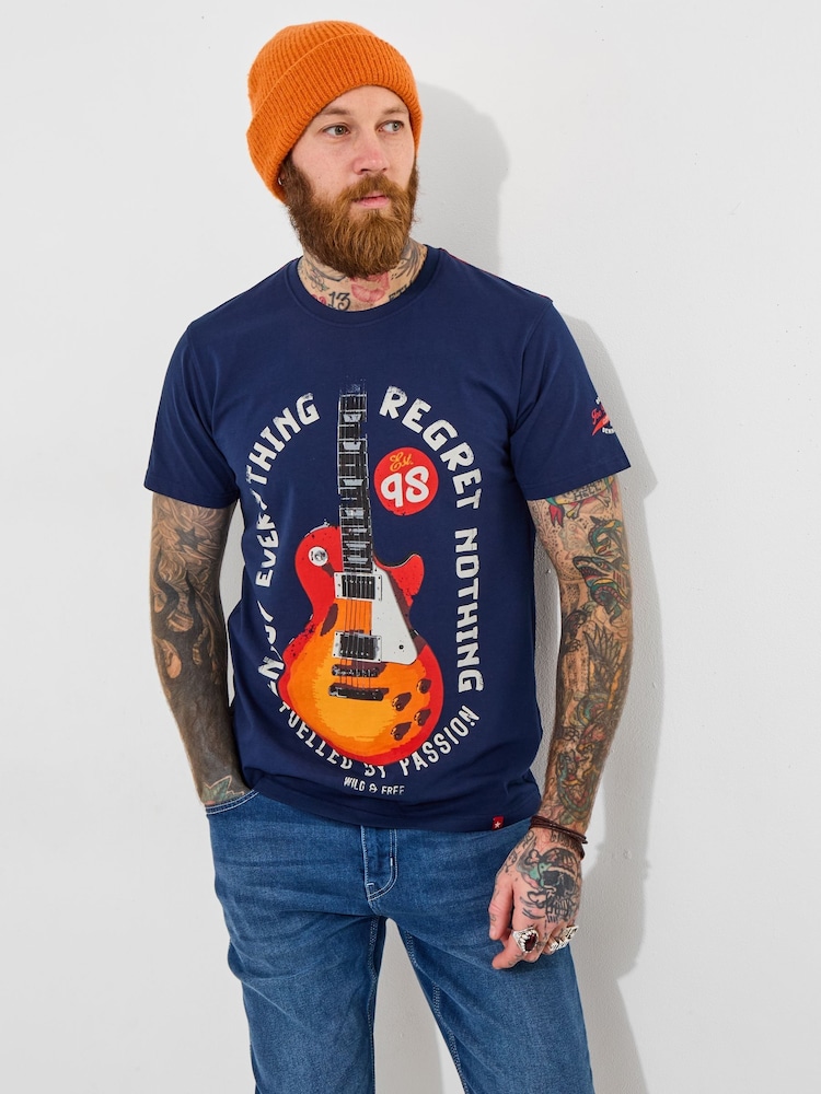 Joe Browns Blue 100% Cotton Bold Electric Guitar Graphic Short Sleeve T-Shirt - Image 1 of 5