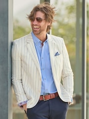 Joe Browns Cream Striped Linen Blend Suit Jacket - Image 6 of 7