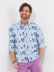 Joe Browns Blue 100% Cotton Sketchy Guitar Print Long Sleeve Shirt - Image 1 of 5
