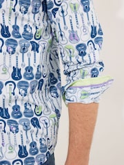 Joe Browns Blue 100% Cotton Sketchy Guitar Print Long Sleeve Shirt - Image 2 of 5