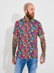 Joe Browns Pink Candy Skull Print Short Sleeve Shirt - Image 1 of 5