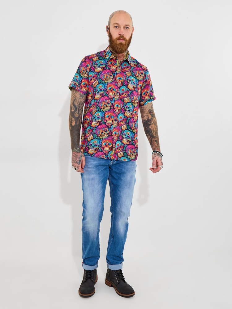 Joe Browns Pink Candy Skull Print Short Sleeve Shirt - Image 2 of 5