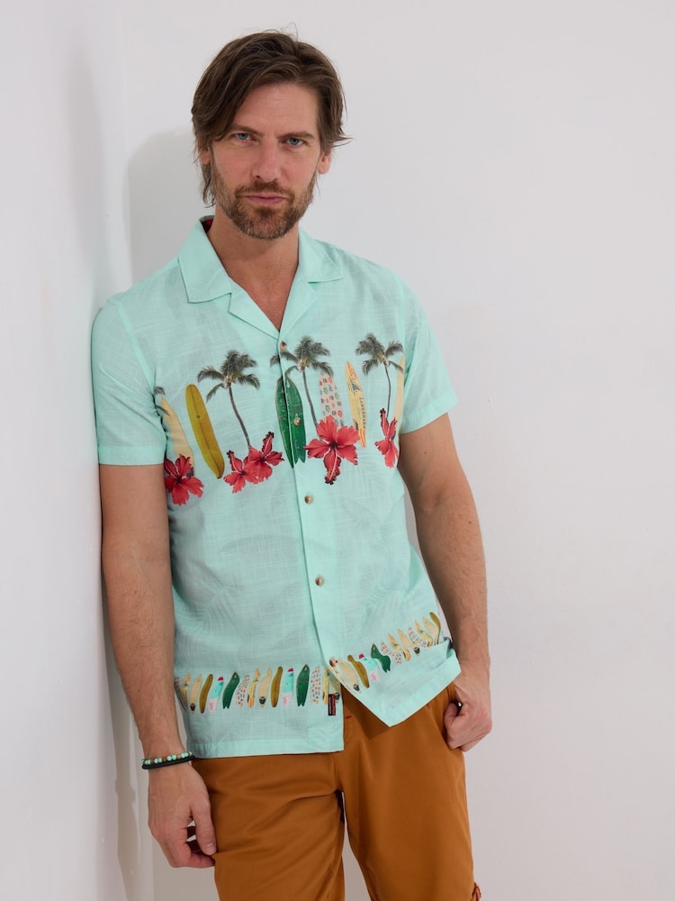 Joe Browns Blue 100% Cotton Surf Board Placement Print Short Sleeve Shirt - Image 1 of 5
