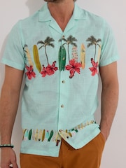 Joe Browns Blue 100% Cotton Surf Board Placement Print Short Sleeve Shirt - Image 2 of 5