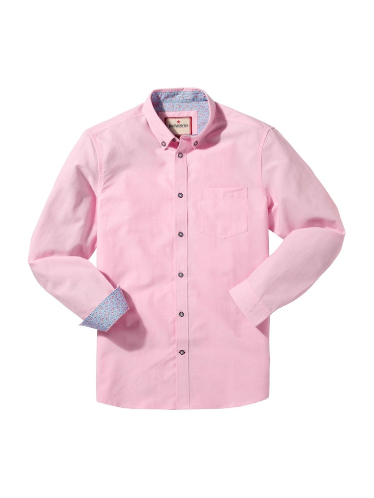 Joe Browns Pink 100% Cotton Floral Trim Oxford Shirt - Image 5 of 5