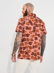 Joe Browns Pink Palm Tree Print Short Sleeve Shirt - Image 4 of 6