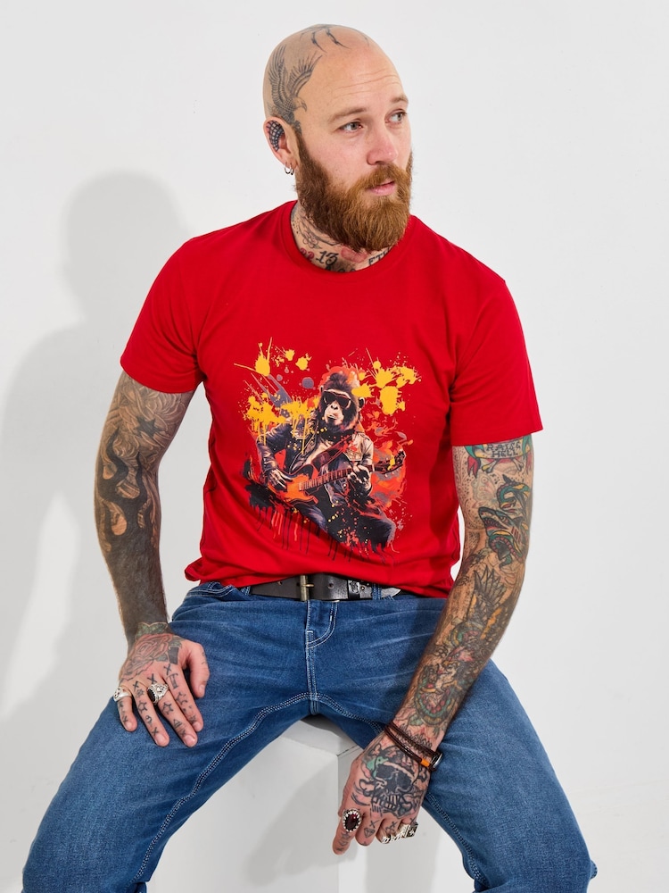 Joe Browns Red 100% Cotton Rockstar Gorilla Grapohic Short Sleeve T-Shirt - Image 1 of 5