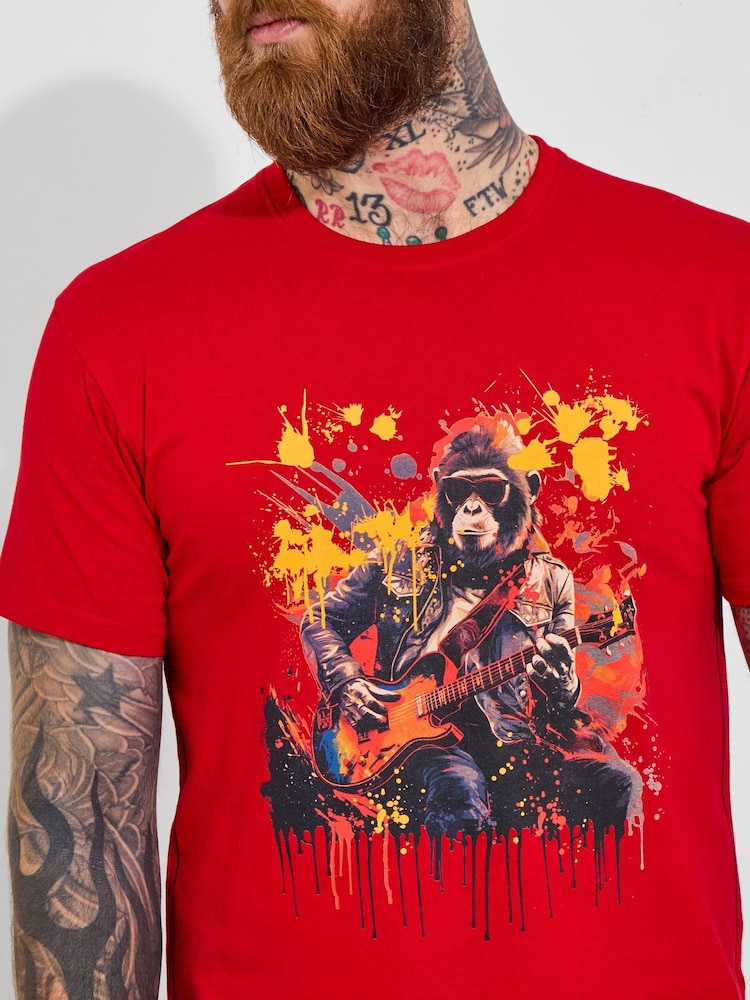Joe Browns Red 100% Cotton Rockstar Gorilla Grapohic Short Sleeve T-Shirt - Image 3 of 5
