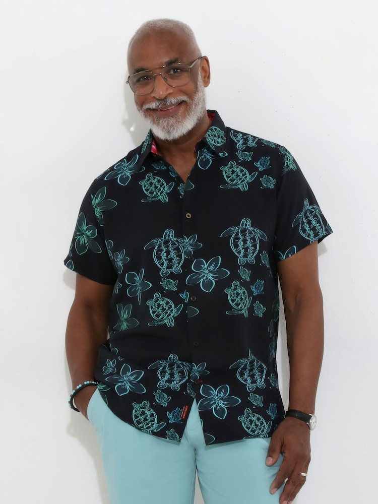 Joe Browns Blue Floral Turtle Print Short Sleeve Shirt - Image 1 of 5