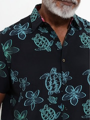 Joe Browns Blue Floral Turtle Print Short Sleeve Shirt - Image 2 of 5