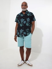 Joe Browns Blue Floral Turtle Print Short Sleeve Shirt - Image 3 of 5