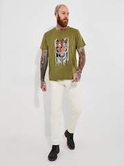 Joe Browns Green 100% Cotton Tiger Head Graphic Short Sleeve T-Shirt - Image 2 of 5