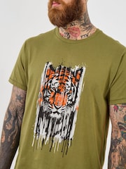 Joe Browns Green 100% Cotton Tiger Head Graphic Short Sleeve T-Shirt - Image 3 of 5