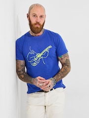 Joe Browns Blue 100% Cotton Guitar Sketch Graphic Acid Wash Short Sleeve T-Shirt - Image 1 of 6