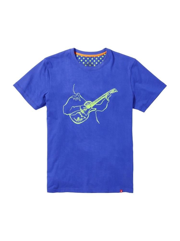 Joe Browns Blue 100% Cotton Guitar Sketch Graphic Acid Wash Short Sleeve T-Shirt - Image 6 of 6