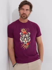 Joe Browns Purple 100% Cotton Tropical Tiger Graphic Short Sleeve T-Shirt - Image 1 of 5