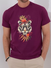 Joe Browns Purple 100% Cotton Tropical Tiger Graphic Short Sleeve T-Shirt - Image 3 of 5