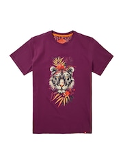 Joe Browns Purple 100% Cotton Tropical Tiger Graphic Short Sleeve T-Shirt - Image 5 of 5