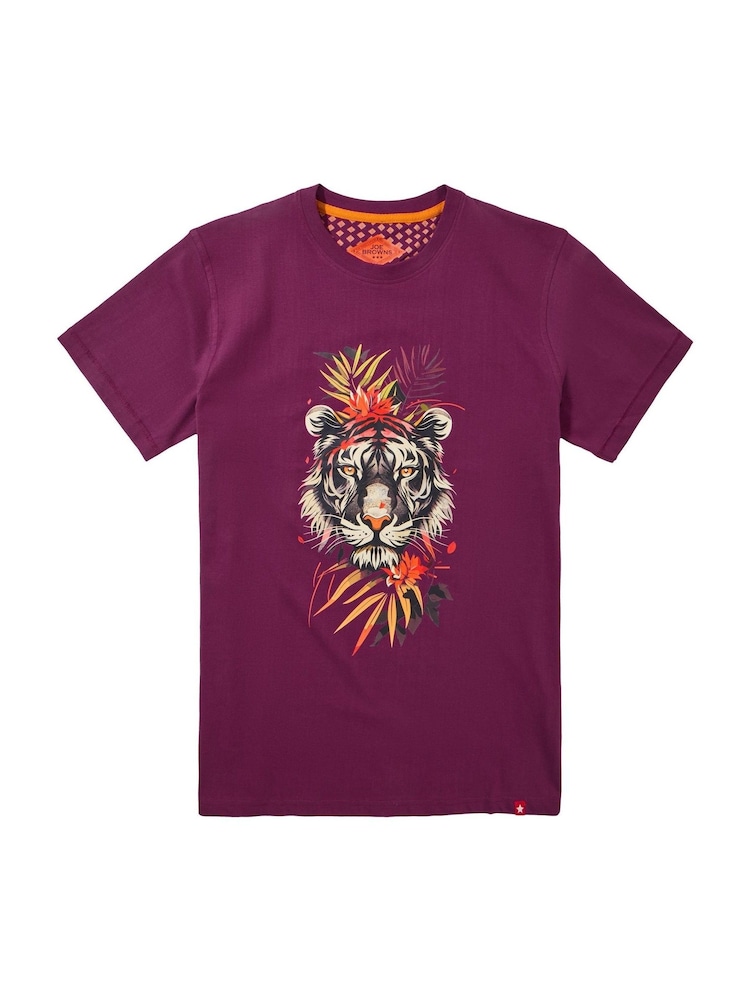 Joe Browns Purple 100% Cotton Tropical Tiger Graphic Short Sleeve T-Shirt - Image 5 of 5