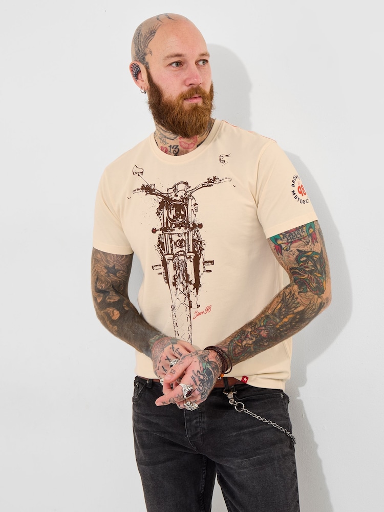 Joe Browns Cream 100% Cotton Sketchy Motorbike Graphic Short Sleeve T-Shirt - Image 1 of 7