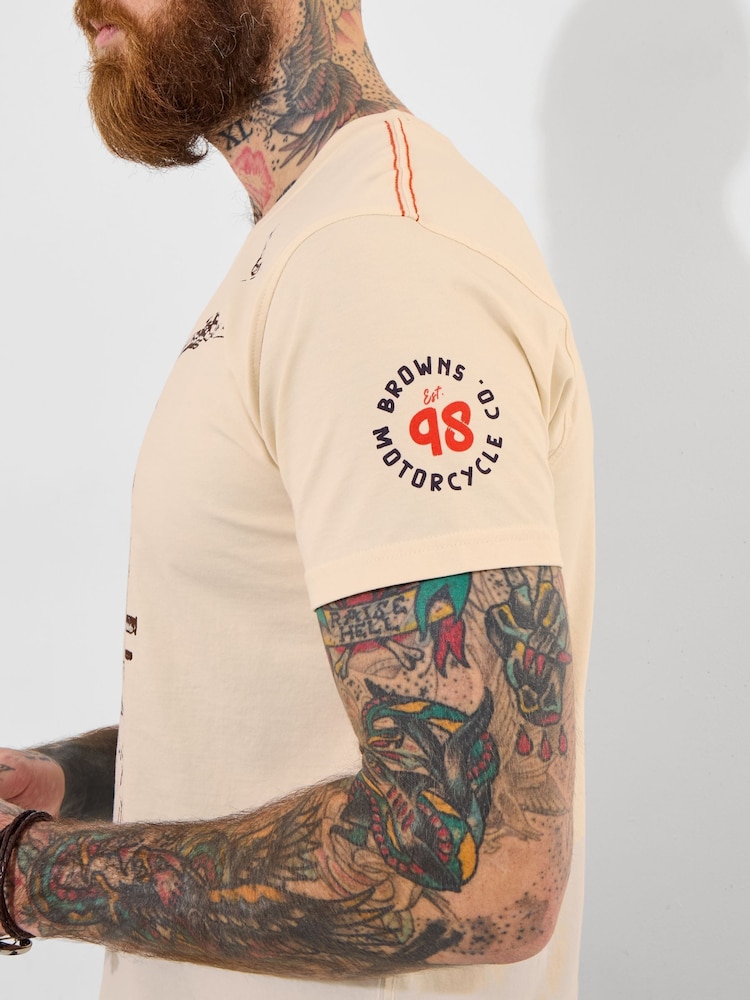Joe Browns Cream 100% Cotton Sketchy Motorbike Graphic Short Sleeve T-Shirt - Image 3 of 7