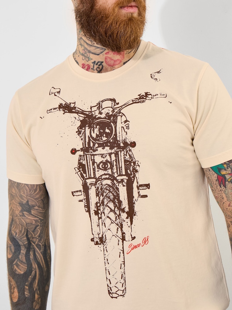 Joe Browns Cream 100% Cotton Sketchy Motorbike Graphic Short Sleeve T-Shirt - Image 5 of 7