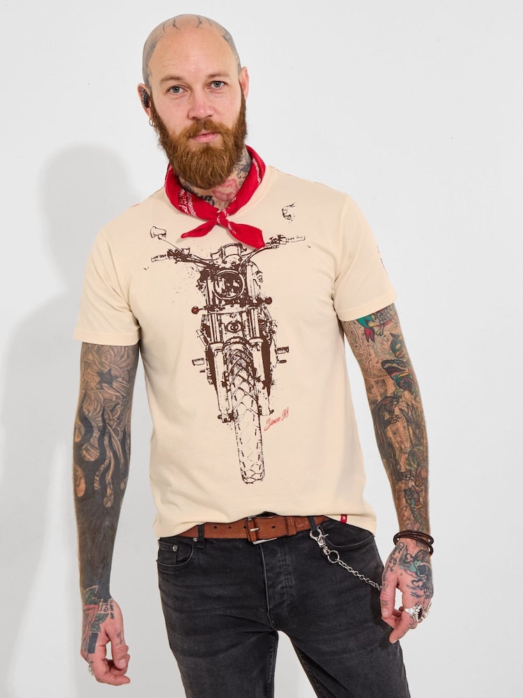 Joe Browns Cream 100% Cotton Sketchy Motorbike Graphic Short Sleeve T-Shirt - Image 6 of 7